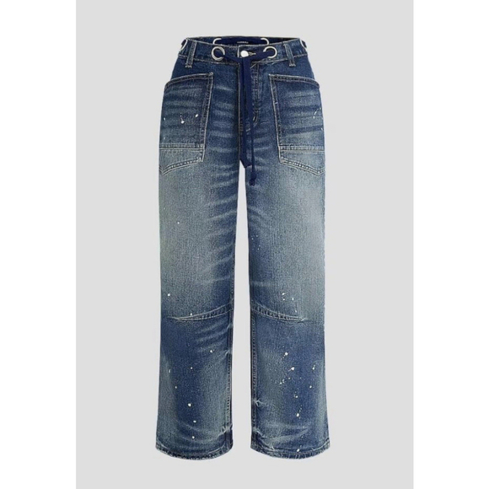 Flamingals Wide Leg Mid Waist Casual Baggy Barrel Jeans Drawstring M FG14/17